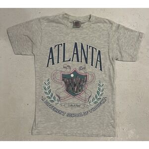 Vintage Oneita Atlanta Shirt Mens M Short Sleeve Puff Print Gray School